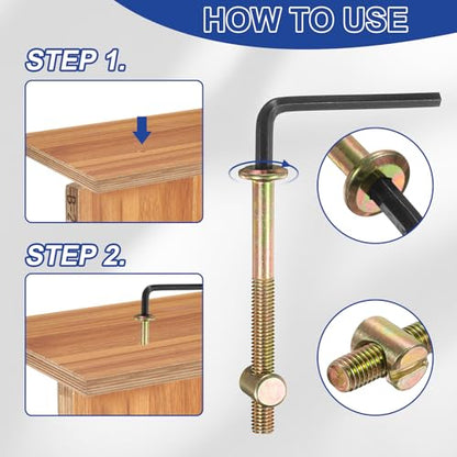 PATIKIL Bunk Bed Bolts and Nuts Kit M6x65mm Furniture Bolts Hex Drive 6Set - size: M6x65mm