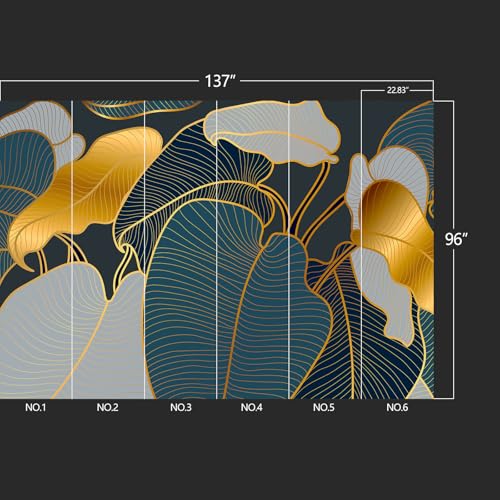 Golden Leaf wall murals Peel and Stick Modern Wallpaper for Bedroom Living Room - 96"x137" - color: W01, size: 96"x137"