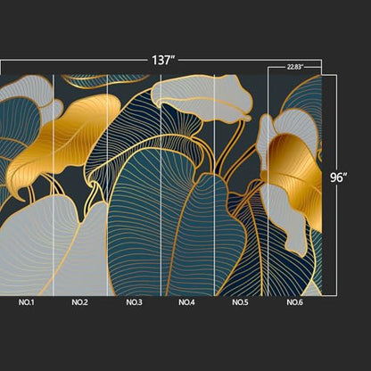 Golden Leaf wall murals Peel and Stick Modern Wallpaper for Bedroom Living Room - 96"x137" - color: W01, size: 96"x137"
