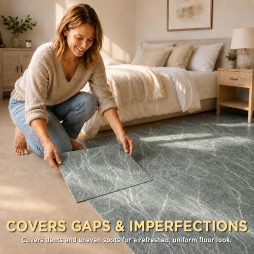 Marble Grain 12x12 Peel and Stick Floor Tile, Moss Gray Marble, 10 PCS - color: Moss Gray Marble