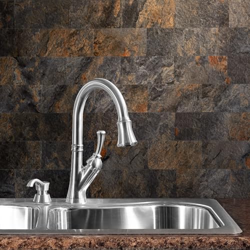AULIGET 100 Piece Rust Slate Peel and Stick Backsplash Wall Tiles, 3" x 6" PVC Faux Stone Stick on Tiles for Backsplash Kitchen, Bathroom, Laundry Room, Camper, Fireplace - color: Rust Slate
