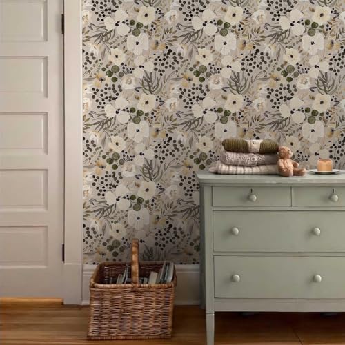 18"x236" Boho Cream/Brown Daisy Flower Peel and Stick Self Adhesive Wallpaper Removable Contact Paper Stick on Easy Peel Off Wall Paper for Kitchen Bedroom Bathroom Renter - color: Pink, White, size: 17.7" x 236"
