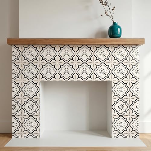 30 Count Moroccan Tile Decals 4 in – Self Adhesive Vinyl Wall Stickers, Waterproof Peel & Stick for Kitchen Backsplash, Bathroom, Stair Tread Accent, Neutral Tan/Black (Black) - color: Black