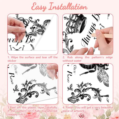 Peacoblue Black White Bee Rub On Transfers for Furniture 6"x12" - style: Vintage Black and White Bee