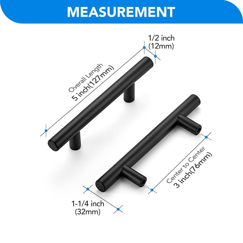 HOME EDIT Matte Black Cabinet Handles, Drawer Pulls, 3 Inch, 30 Pack - color: Matte Black, size: 3 Inch Hole Center