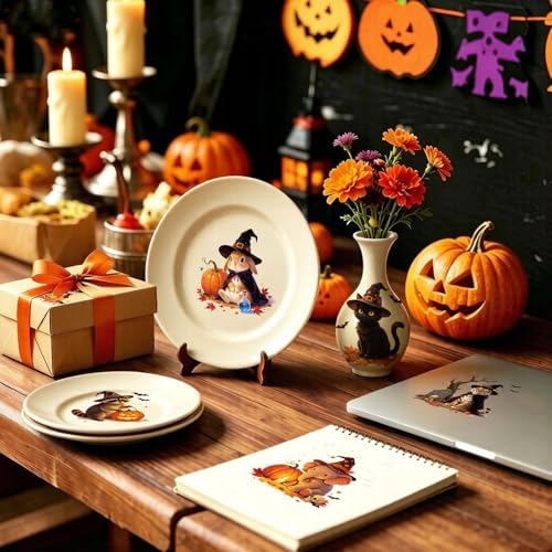 WANDIC 3 Sheets Halloween Rub on Transfer Stickers, Tiger Rabbit Cat in Witch Hat Waterproof Decal for Crafts Furniture Scrapbook Album Laptop, 15 * 30cm - color: Halloween Animals