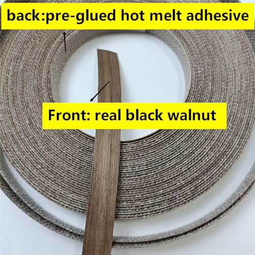 Real Black Walnut 1/2'' ×50' Wood Veneer Edge Banding Tape,Pre-glued Iron On Veneer Edging-Plywood Backed with Hot Melt Self Adhesive-Flexible Edging Strip for Furniture Cabinet Drawer Repair