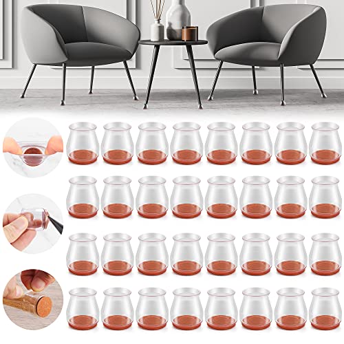 32PCS Upgraded Silicone Chair Leg Floor Protectors for Hardwood Floors, Furniture Sliders for Chair Legs, Felt Bottom Furniture Pads, Anti-Slip Round&Square Cap Covers to Scratch and Reduce Noise - color: Transparent-32pcs, size: Universal Small(Fit:0.79"