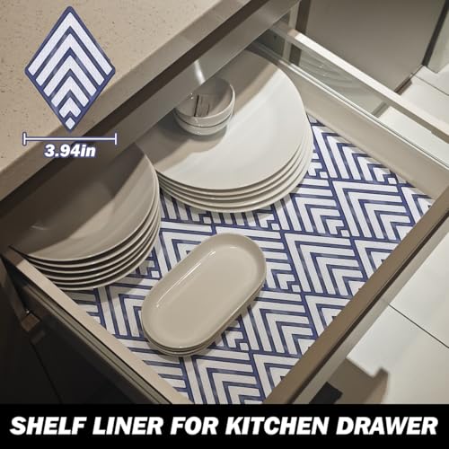 Quttisay Blue Shelf Liner for Kitchen Cabinets Non Adhesive 12in x 10ft - color: Blue Arrow, size: 11.8"W x 118.1"L