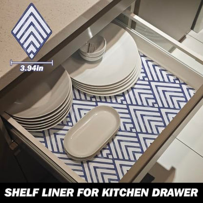 Quttisay Blue Shelf Liner for Kitchen Cabinets Non Adhesive 12in x 10ft - color: Blue Arrow, size: 11.8"W x 118.1"L