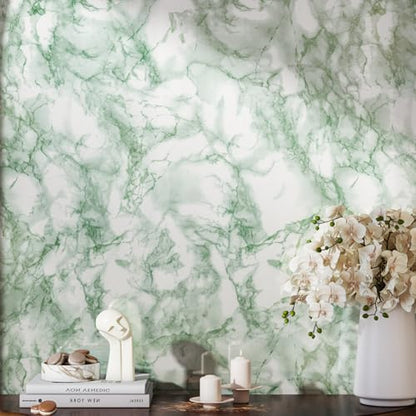 VEELIKE Glossy Green Marble Countertop Contact Paper Waterproof Kitchen Countertop Peel and Stick Marble Wallpaper for Walls Table Bathroom 15.7''x236'' Self Adhesive Countertop Vinyl Laminate Sheet - size: 15.7" x 236"