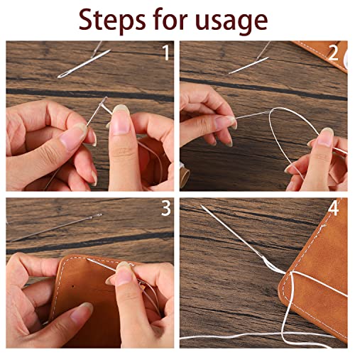 55 Yards Waxed Thread with 7 Leather Sewing Needles, White - color: White