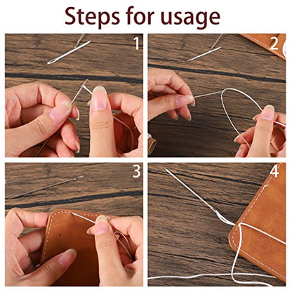 55 Yards Waxed Thread with 7 Leather Sewing Needles, White - color: White