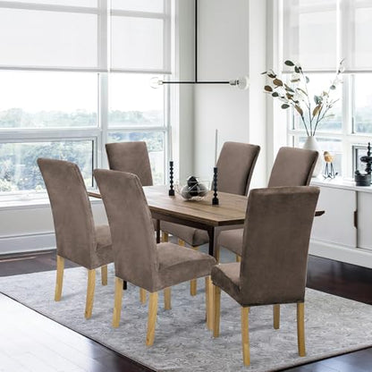 Velvet Dining Chair Covers,Dining Room Chair Covers Set of 6 - color: Velvet Champagne, size: 6
