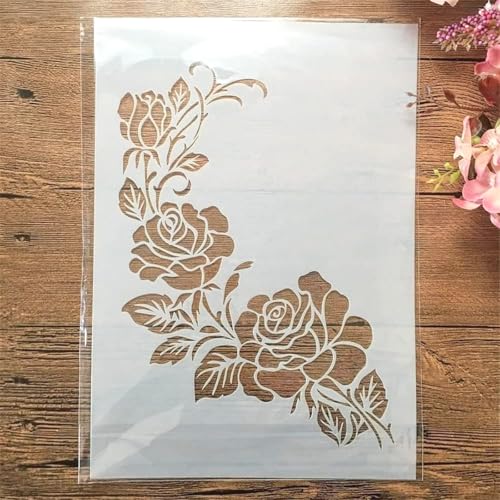 TIAMECH A4 Reusable Flower Stencil for Painting - style: Rose