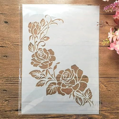 TIAMECH A4 Reusable Flower Stencil for Painting - style: Rose
