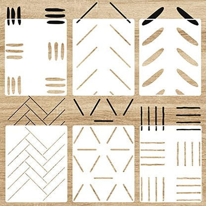 6 Pcs 14" Large Reusable Modern Boho Line Geometric Wall Stencils
