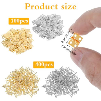 100Pcs Small Brass Hinges for Jewelry Box 10 X 8mm Mini Hinges for Crafts