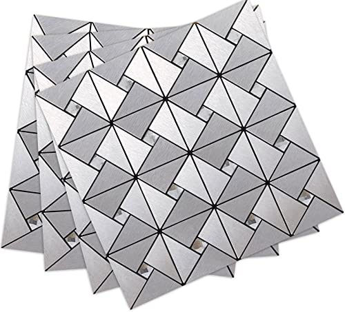 DICOFUN 10-Sheet Peel and Stick Backsplash Metal Tile, Mixed Glass Self-Adhesive Mosaic Tiles, Stainless Steel Stick on Wall Tiles for Kitchen and Bathroom Backspalsh, Mirror Décor - color: Brushed Silver and Glass, size: 10 Sheets, 12"x12"x0.12"