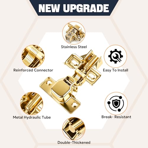 Mousike 10 Pack (5 Pair) Soft Close Cabinet Hinges, 1/2 Overlay Soft Close Hinges for Kitchen Cabinet, Stainless Steel, Built-in Damper, 100 Degree Opening Angle, 6 Way Adjustment (Gold) - color: Gold, size: 10 Pack