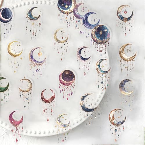 Fantasy Galaxy Stickers - 50pcs Aesthetic Transparent Waterproof Celestial Decals for Water Bottle Laptops,Scrapbook,Journals,Kindle Case Teens and Adults (Bright Color) - color: Bright Color