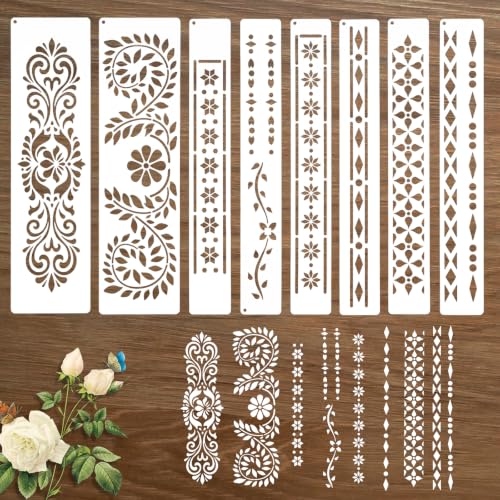 8pcs Borders Stencils for Painting,Floor Border Stencils for Canvas