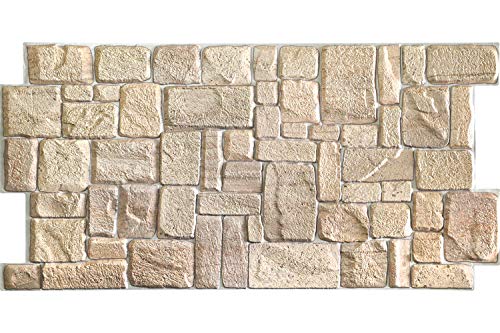 Dundee Deco PG7005-5 Beige Faux Limestone PVC 3D Wall Panel, 3.3 ft X 1.7 ft (98 cm X 50cm), Interior Design Wall Paneling Decor, 5.61 sq. ft. (0.49sq. m) Each, Pack of 5 - size: 39" x 20", Pack of 5