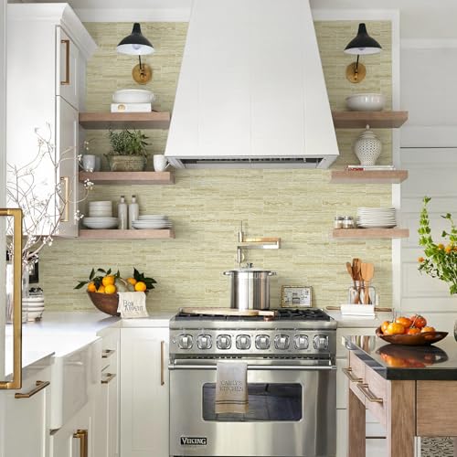 Vamos Tile 100 Pieces Peel and Stick Backsplash Tile, 3" x 6" Subway Tile - color: Beige mix off White Travertine
