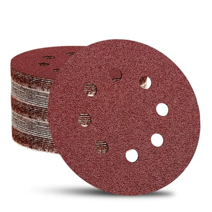 52 Pack 5 Inch 8-Hole Hook and Loop Sanding Discs Sandpaper Red Round 120 Grit Sandpaper for Random Orbital Sander - style: 120 Grit 52-Pack