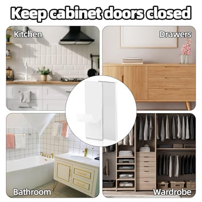 8 Pairs Magnetic Cabinet Door Catches, Adhesive Cabinet Door Magnets No Drilling Required Magnetic Drawer Latch for Kitchen Cupboard Bathroom Vanities Wardrobes (Rectangle)