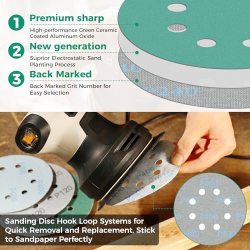 90pcs 5 inch 8 Hole Zirconia Hook & Loop Sanding Discs with Interface Pad - size: 92pcs