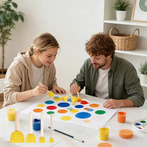 45 PCS Round Sponge Brush Set for Painting - 4 Sizes Wooden Handle Sponge Brushes, Circle Art Sponges Brushes Paint Sponges,Face Paint Sponging Brush for Acrylic, Face & Craft Painting and Kids Arts