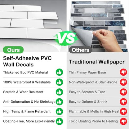Havenly Peel and Stick Backsplash Tile for Kitchen & Bathroom Walls (White, 10 Tiles - 9.7 sq. ft. (0.9 m²)) - color: White