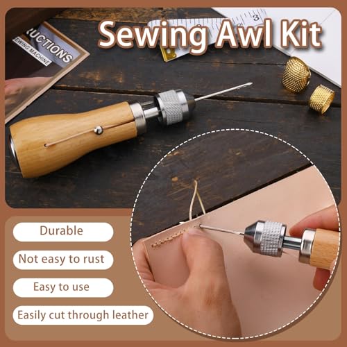 Sewing Awl Kit, Stitching Leather Sewing Thread, Waxed Thread Kit - color: 1