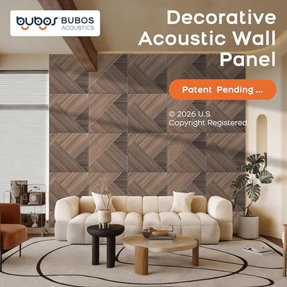 BUBOS 6 Pack Wood Wall Panel,23.6"x23.6" Peel and Stick Faux Acousitc Panel - color: Red Brown Walnut