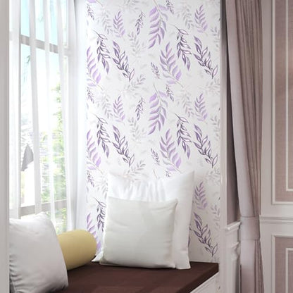 Laatse Light Purple Leaf Floral Wallpaper Peel and Stick 17.5"x393" - color: Purple&White, size: 17.5" x 393"