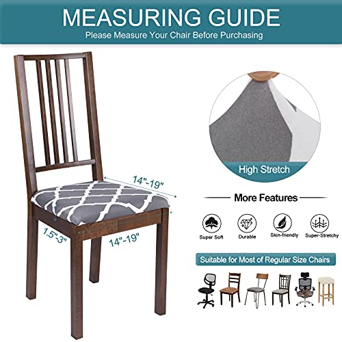 SearchI Seat Covers for Dining Room Chairs Stretch Printed Chair Seat Covers Set of 4, Removable Washable Upholstered Chair Seat Protector Cushion Slipcovers for Kitchen, Office(Grey+White) - color: Grey+white