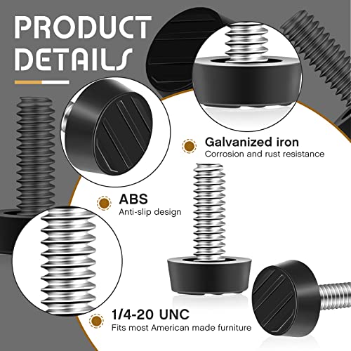 Hotop 1/4-20 UNC Thread Adjustable Furniture Levelers Screw in Galvanized Steel Glide Furniture Leveling Feet Screw on Floor Leveler for Table,Chair, Cabinet, Patio Workbench Legs(20 Pack)