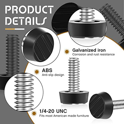 Hotop 1/4-20 UNC Thread Adjustable Furniture Levelers Screw in Galvanized Steel Glide Furniture Leveling Feet Screw on Floor Leveler for Table,Chair, Cabinet, Patio Workbench Legs(20 Pack)