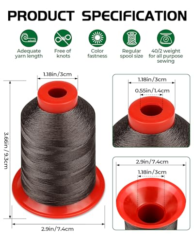 FIVEIZERO Extra Strong Upholstery Thread,Coffee 1000 Meters Bonded Nylon Thread for Denim Leather,Craft,Machine,DIY and Home (1 Pack) CJ - color: Coffee