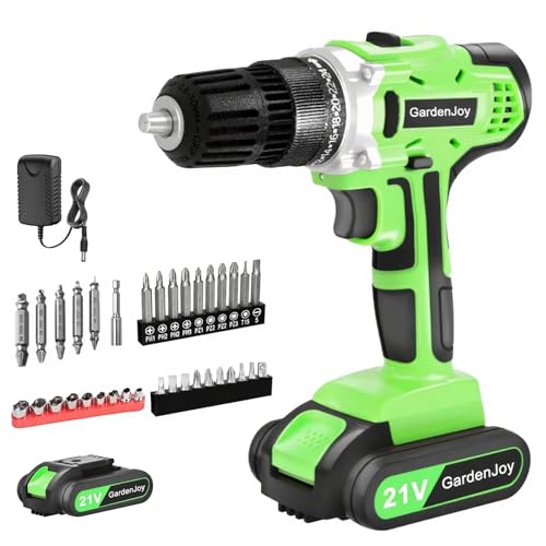 21V Power Drill Cordless Tool Kit Set, Electric Screwdriver Cordless Drill with 2 Battery and Charger for Men Home, 3/8-Inch Keyless Chuck, Variable Speed, 24+1 Torque Setting with LED(green) - color: Green3