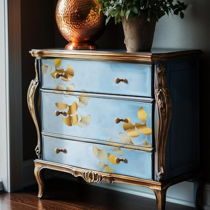 Gold Foil Rub on Transfer for Furniture DTF Transfers for Wood Drawer Decor, Ginkgo with Branch - style: Ginkgo with Branch