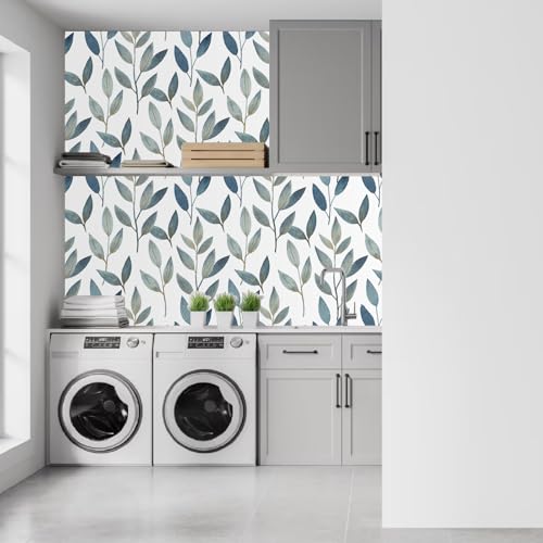 Modern Blue Leaf Peel and Stick Wallpaper 17.7" x 70.8" - color: Navy Blue/Gold, size: 17.7" x 70.8"