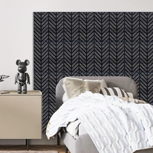 Mollywell Acoustic Wall Panels, Black Oak, 16 Pack, 12x12 in - color: B _ Black Oak, Herringbone