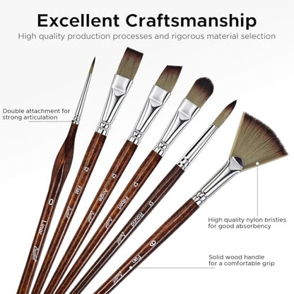 Bougimal 33 Pcs Paint Brush Set, No-Shedding Artist Paint Brushes - color: Tawny