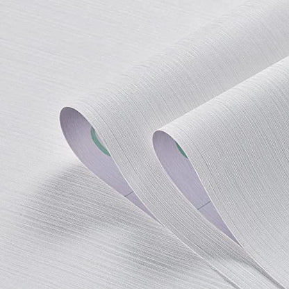 Haimin Grasscloth Textured Wallpaper 24in X 393in Fabric Contact Paper White Wall Paper Linen Peel and Stick Self-Adhesive Thick Vinyl Embossed Film Wallpaper (White) - color: White