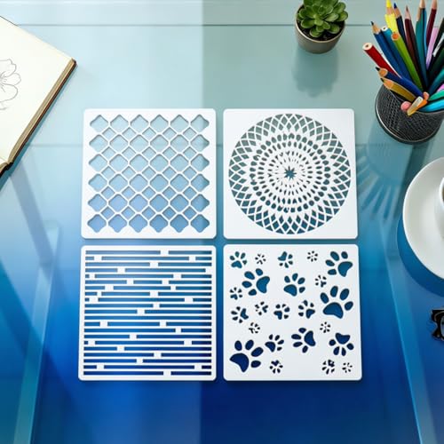 16 Pcs Geometric Abstract Stencils for Painting Reusable Plastic 6×6 Inch Floral Pattern Stencils Drawing Templates for Crafts DIY Wall Canvas Notebook Knit Card Wood - color: Style H
