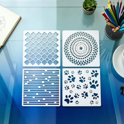 16 Pcs Geometric Abstract Stencils for Painting Reusable Plastic 6×6 Inch Floral Pattern Stencils Drawing Templates for Crafts DIY Wall Canvas Notebook Knit Card Wood - color: Style H