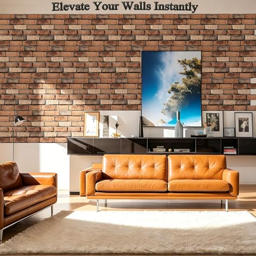 3D Wall Panels Peel and Stick, 10Pcs Brick Textured PVC Brick Panels - color: Large Brown Brick
