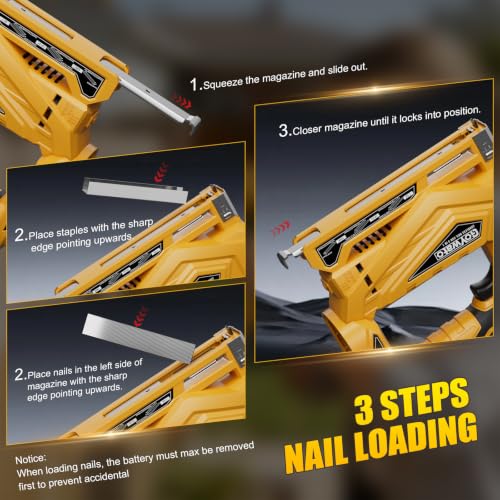 3-In-1 Small 21V Cordless Staple Gun, 18 GA Electric Brad Nailer - color: Yellow